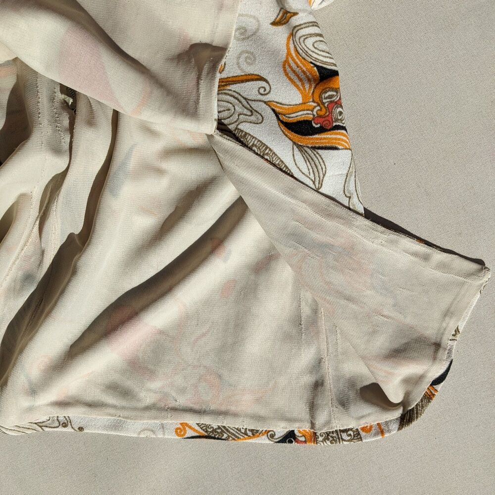 Vintage French 70s Psychedelic Floral Mock Turtleneck Front Slit Tunic Top Sz XS - Picture 11 of 12